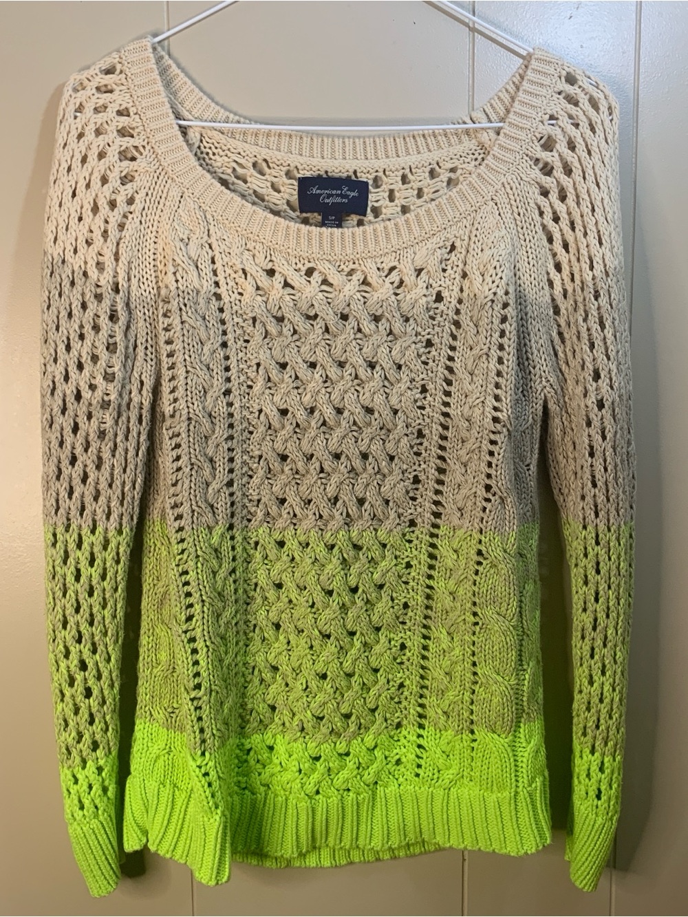 Women’s SP American Eagle Outfitters Cream to Green Ombre Knit Scoop Sweater